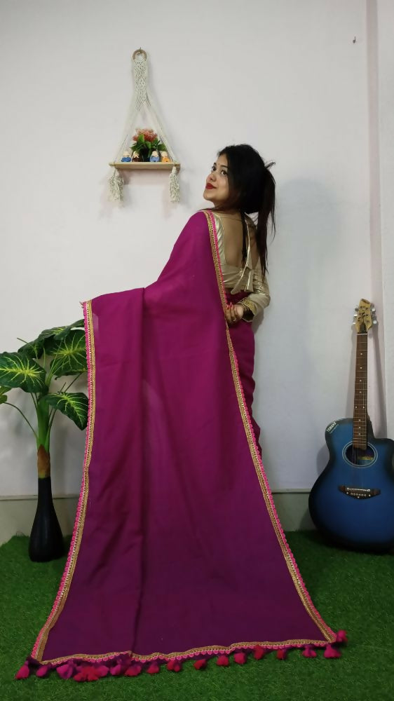Exclusive Collection Beautiful Khadi Cotton Handloom Saree With Beautiful Zari Border - Purple - Swadesiicart