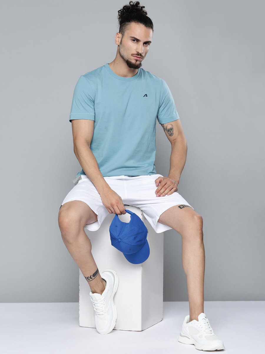Alcis Men Blue Solid Slim Fit Gym T-shirt | Swadesiicart