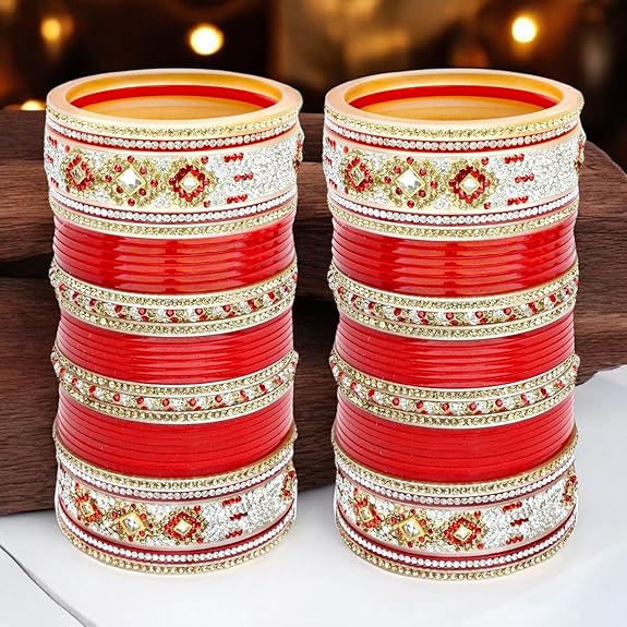 Tehzeeb Creations Bridal Bangle Set Designer Red Color Chuda Dulhan Punjabi Choora Fashion Wedding Chura for Women - Swadesiicart