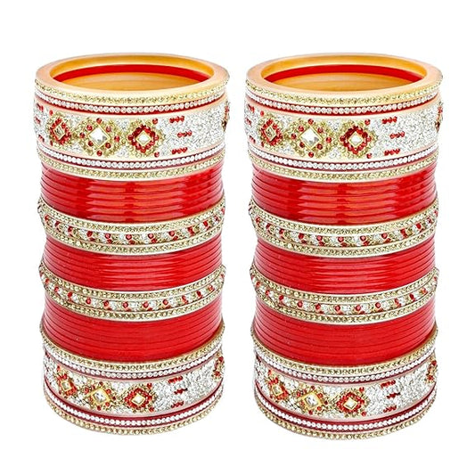 Tehzeeb Creations Bridal Bangle Set Designer Red Color Chuda Dulhan Punjabi Choora Fashion Wedding Chura for Women - Swadesiicart