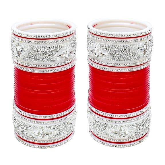Tehzeeb Creations Designer Red Color Bridal Dulhan Punjabi Choora Wedding Chura, Chuda for Womens & Girls - Swadesiicart