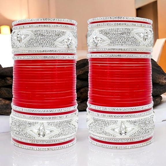 Tehzeeb Creations Designer Red Color Bridal Dulhan Punjabi Choora Wedding Chura, Chuda for Womens & Girls - Swadesiicart