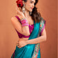 Anaita Teal Soft Silk Zari Weaving Work Saree With Blouse