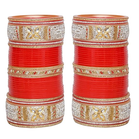 Tehzeeb Creations Bridal Bangle Set Designer Red Color Punjabi Choora Wedding Chura, Chuda for Womens - Swadesiicart