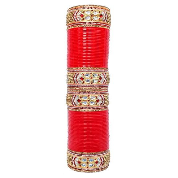 Tehzeeb Creations Bridal Bangle Set Designer Golden White & Red Stone Chuda Dulhan Wedding Choora Fashion Chura For Women - Swadesiicart