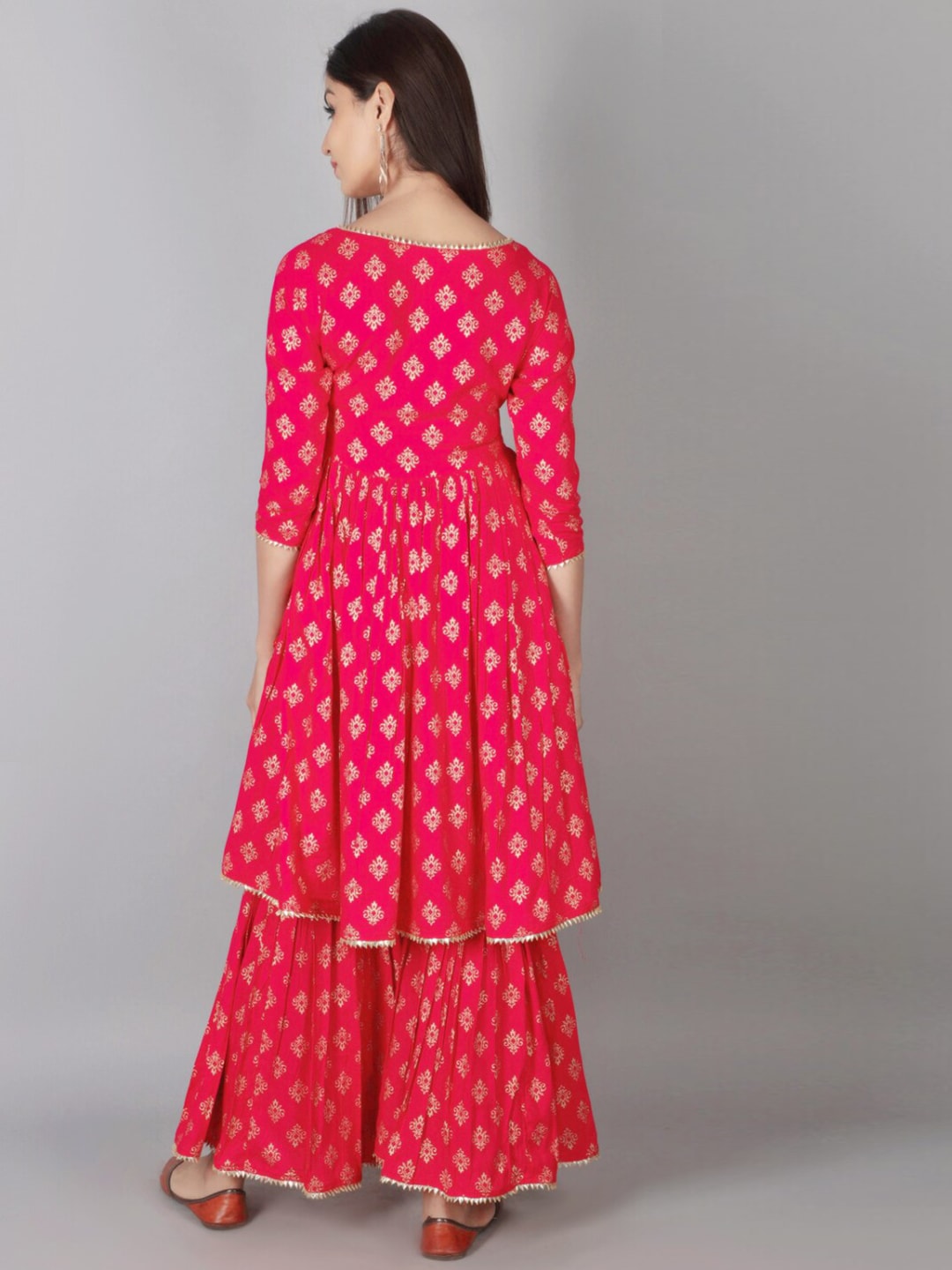 Kalini Women Pink Ethnic Motifs Printed Panelled Kurta with Sharara | Swadesiicart