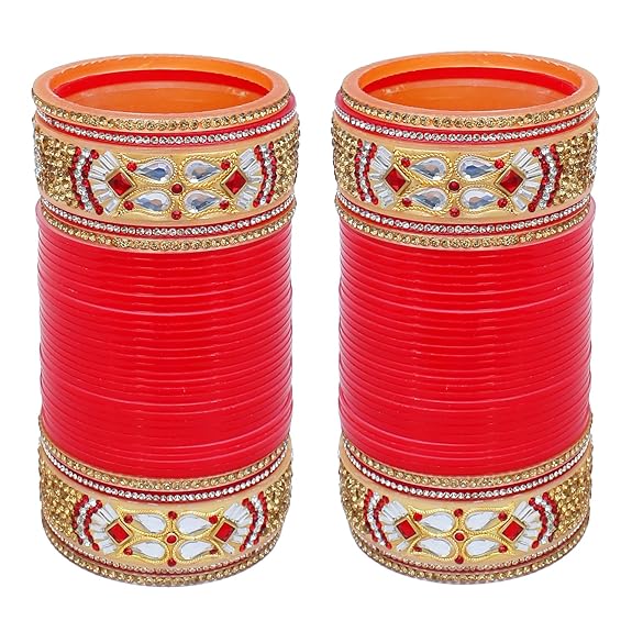 Tehzeeb Creations Bridal Bangle Set Designer Golden White & Red Stone Chuda Dulhan Wedding Choora Fashion Chura For Women - Swadesiicart