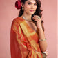 Anaita Orange Silk Tissue Zari Weaving Work Saree With Blouse Piece
