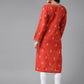 ADA Women Red & White Pure Cotton Chikankari Embroidered Handloom Kurta with Solid Trousers | Swadesiicart