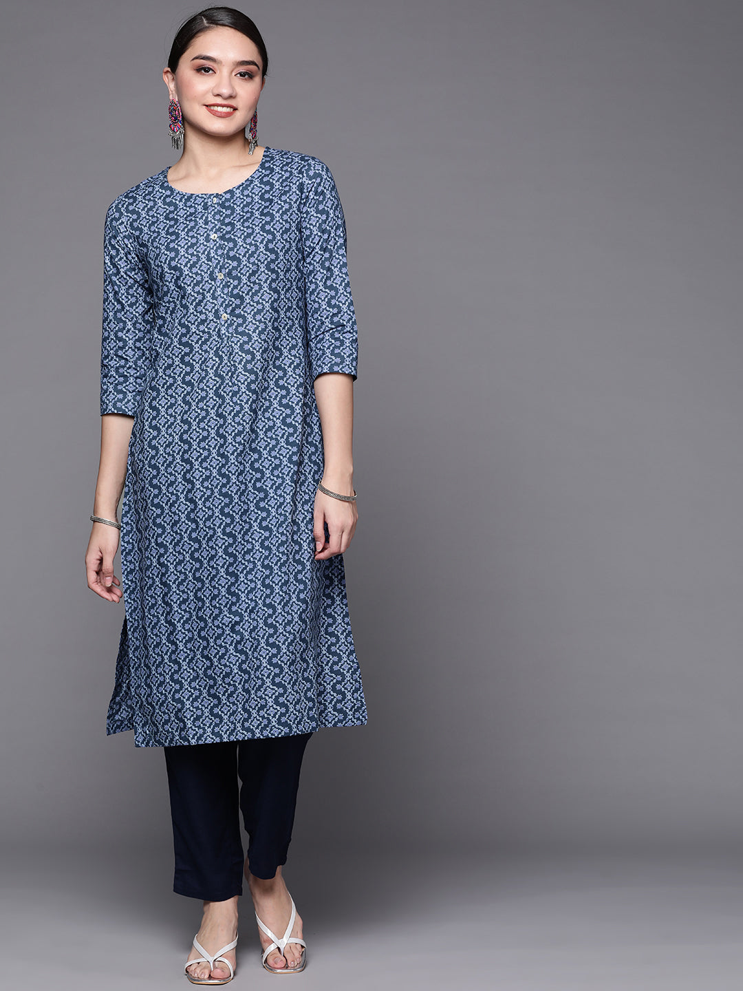 Biba Women Blue Pure Cotton Printed Straight Kurta - Swadesiicart
