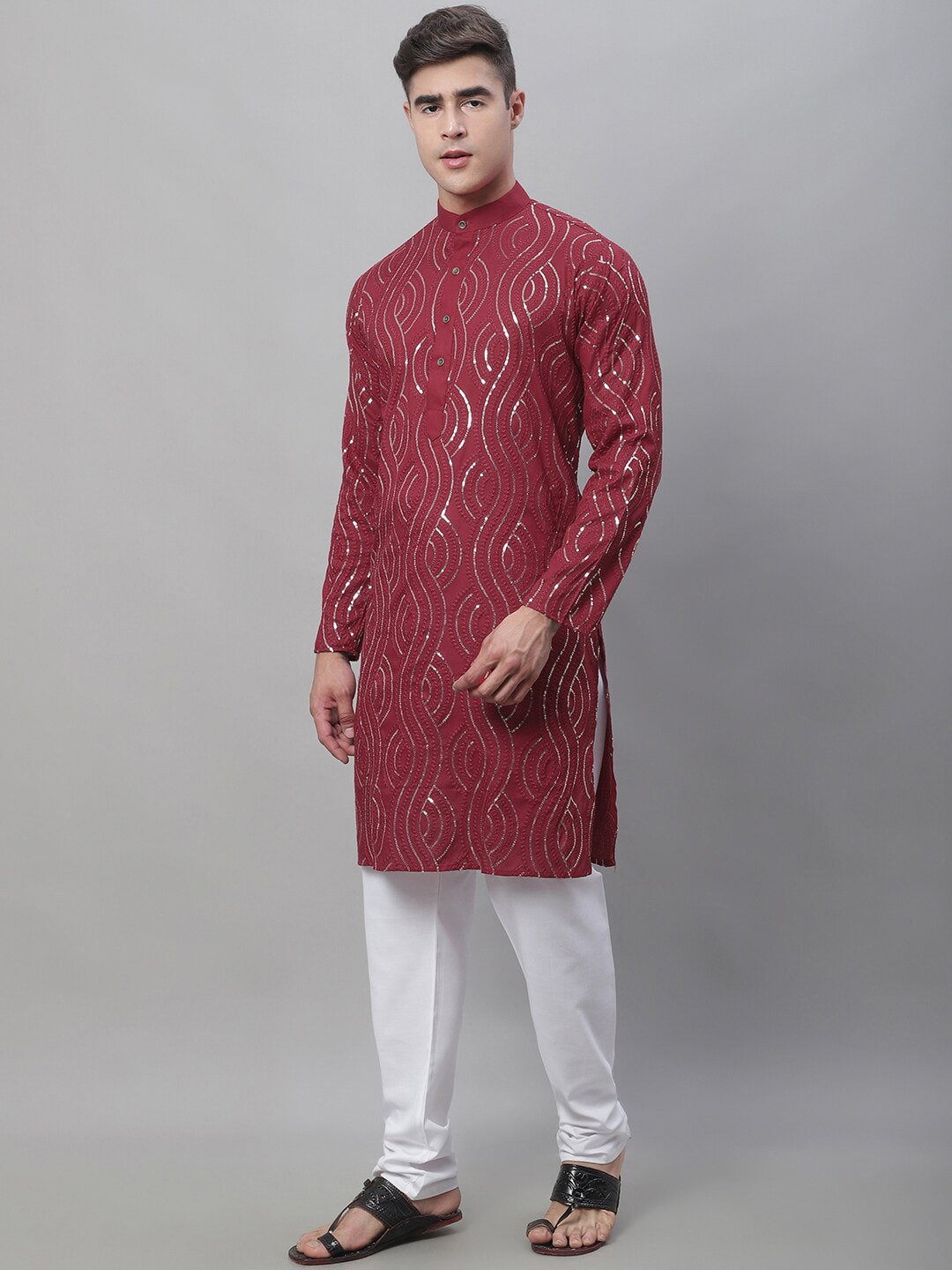 Sojanya Sequin Embroidered Pure Cotton Kurta with Churidar | Swadesiicart