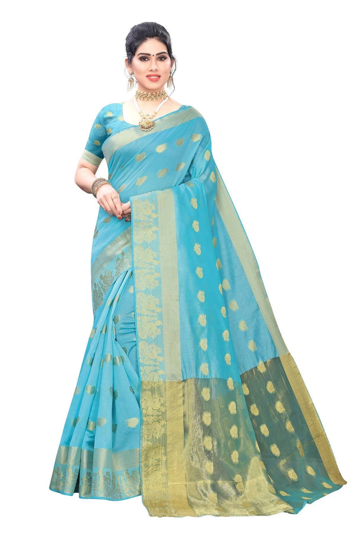 Vamika Banarasi Jacquard Weaving Sky Blue Saree | Swadesiicart