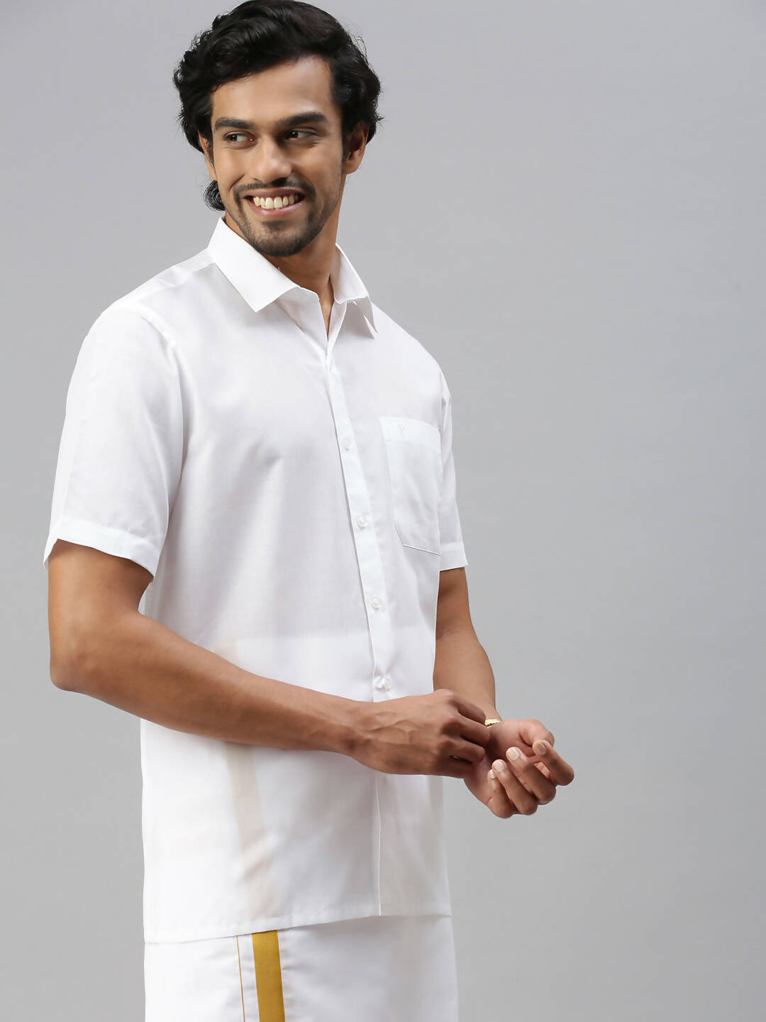 Ramraj Cotton Mens Half Sleeve Formal White Shirt | Swadesiicart