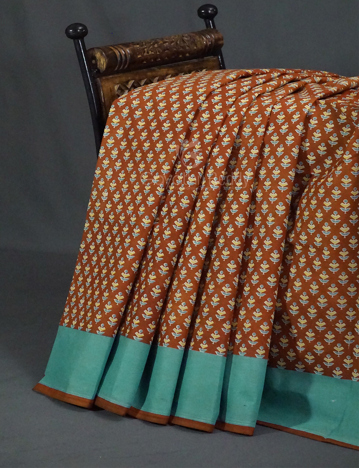 Chikoo Brown Block Print Pure Mulmul Cotton By Gayathri Reddy Designer Studio | Swadesiicart