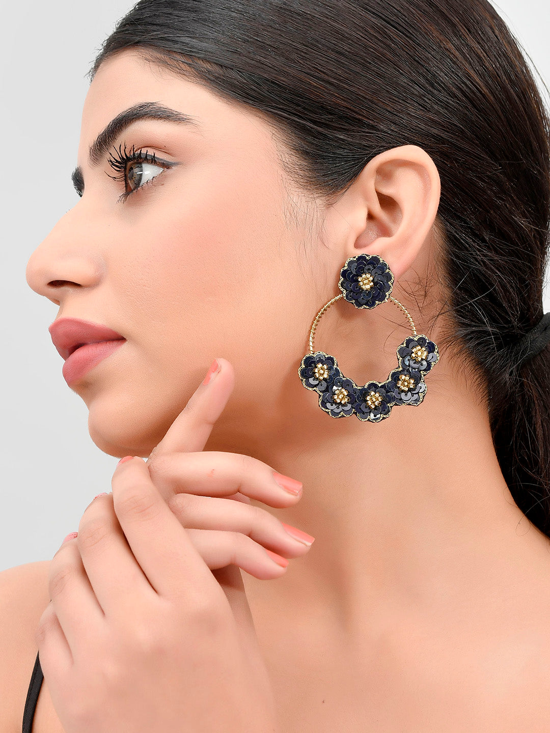 Shoshaa Black Floral Drop Earrings - Swadesiicart