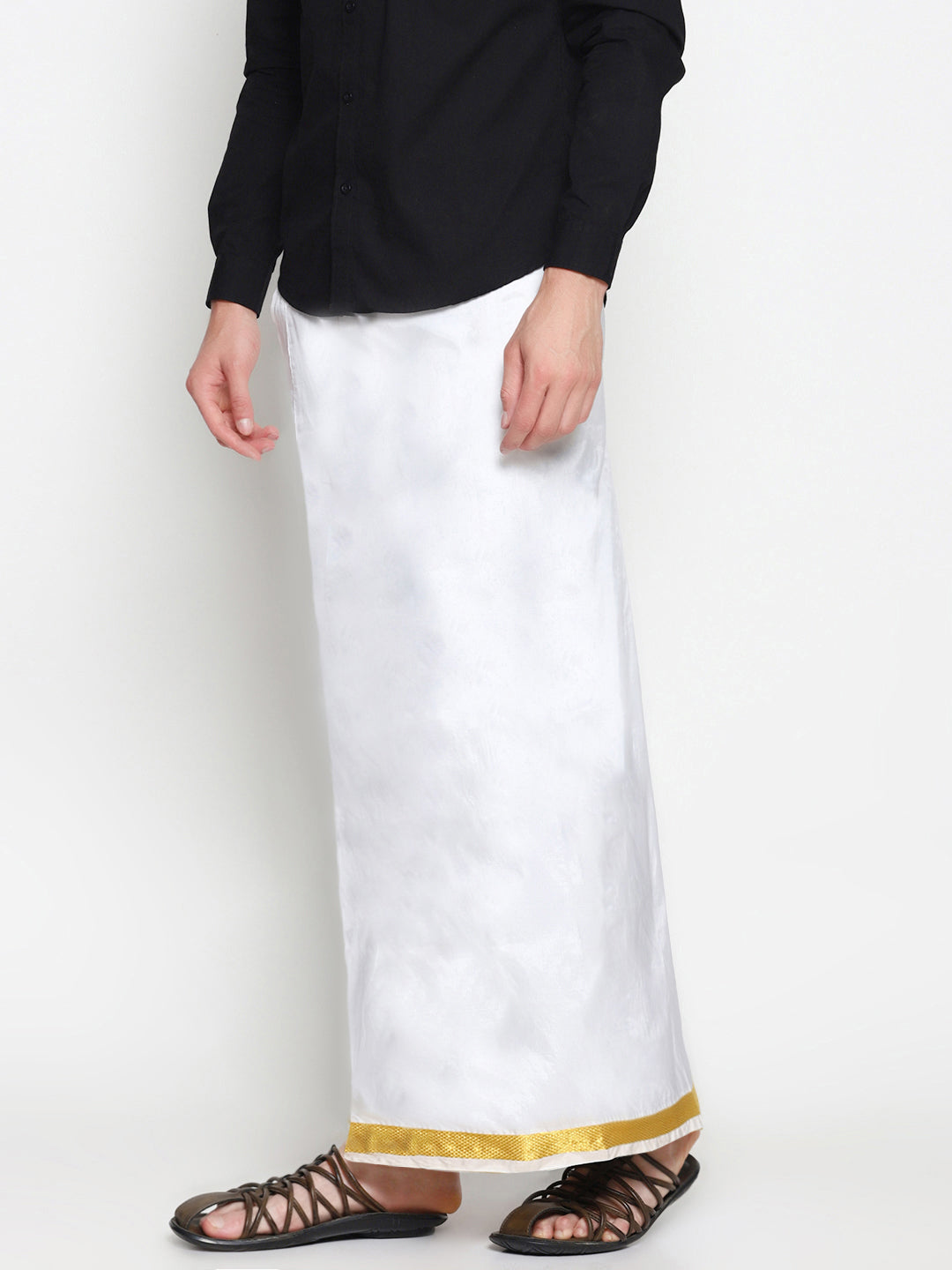 Sethukrishna Men White Double Layer Readymade Dhoti With Pocket | Swadesiicart