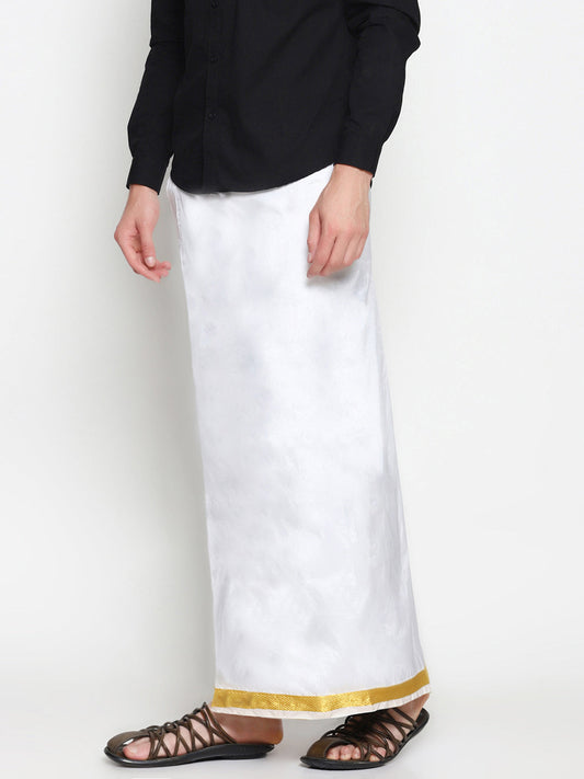 Sethukrishna Men White Double Layer Readymade Dhoti With Pocket | Swadesiicart