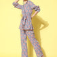 InWeave Women's Blue Pink Ogee Print Belted Coord Set - Swadesiicart