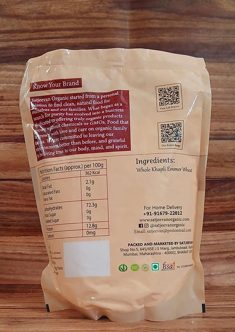 Satjeevan Organic Stone-Ground Khapli Emmer Wheat Flour - Swadesiicart