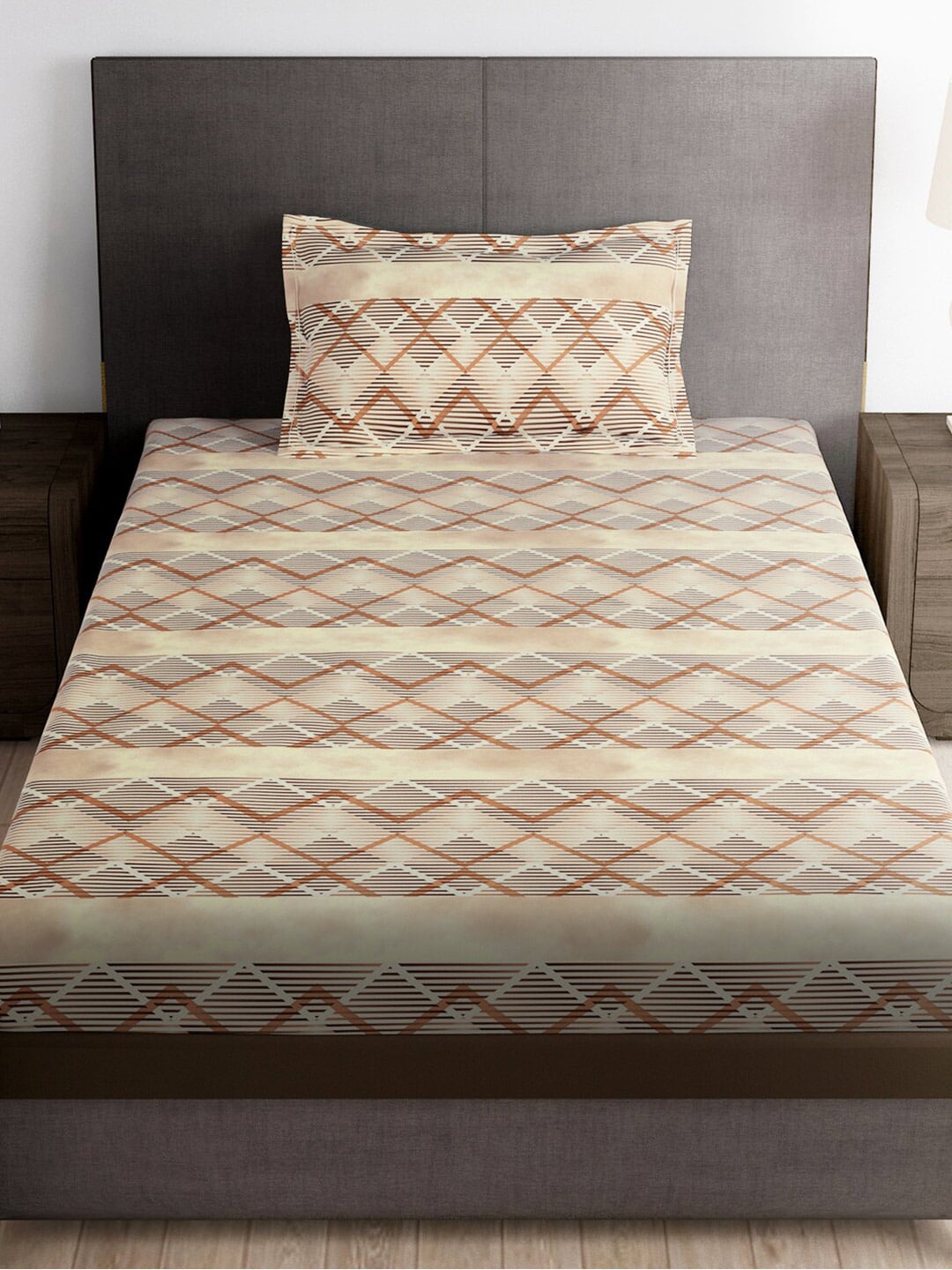 Story@home Brown & White Striped Microfiber 180 TC Bedsheet With Pillow Cover - Swadesiicart