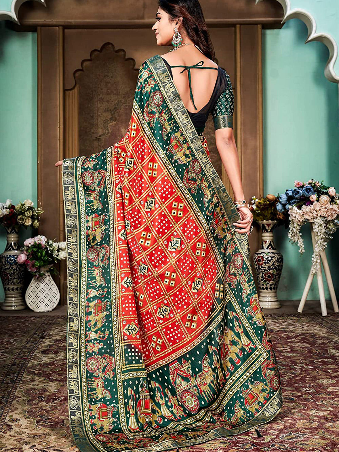 Kalini Bandhani Printed Silk Cotton Banarasi Saree | Swadesiicart