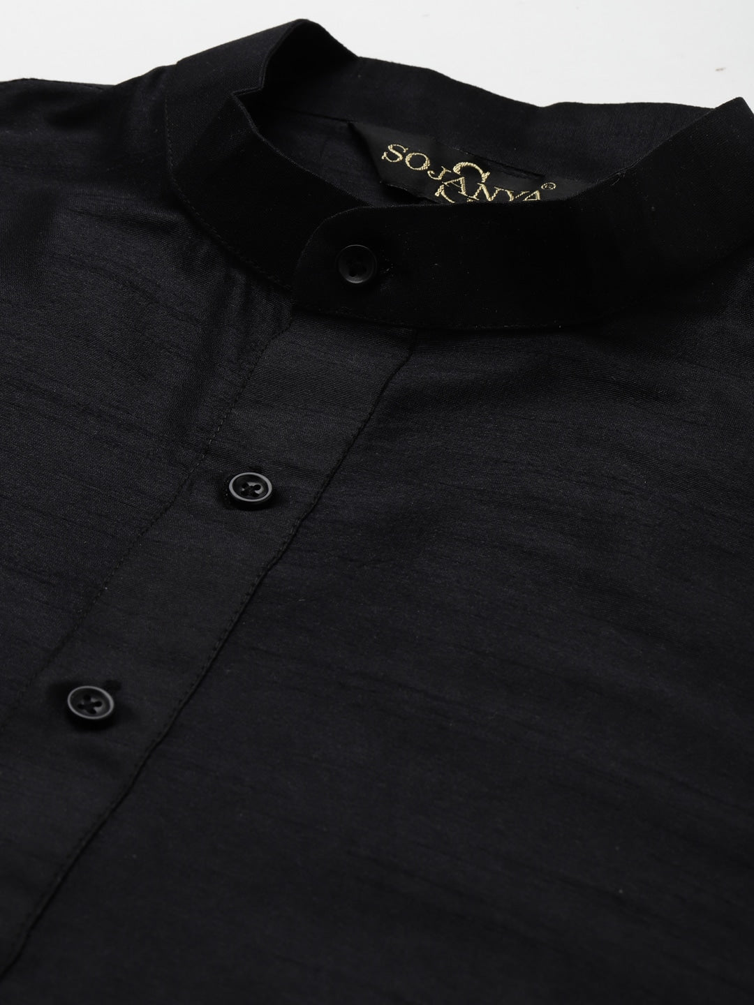 Sojanya Men Black Solid Kurta with Churidar & Nehru Jacket | Swadesiicart