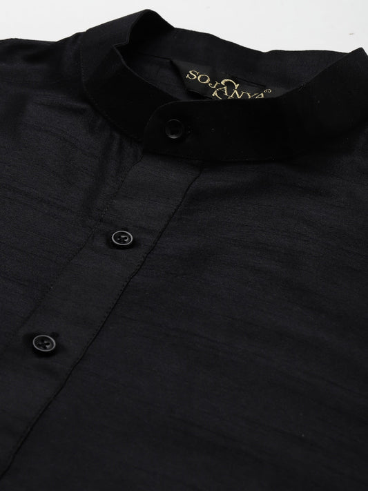 Sojanya Men Black Solid Kurta with Churidar & Nehru Jacket | Swadesiicart