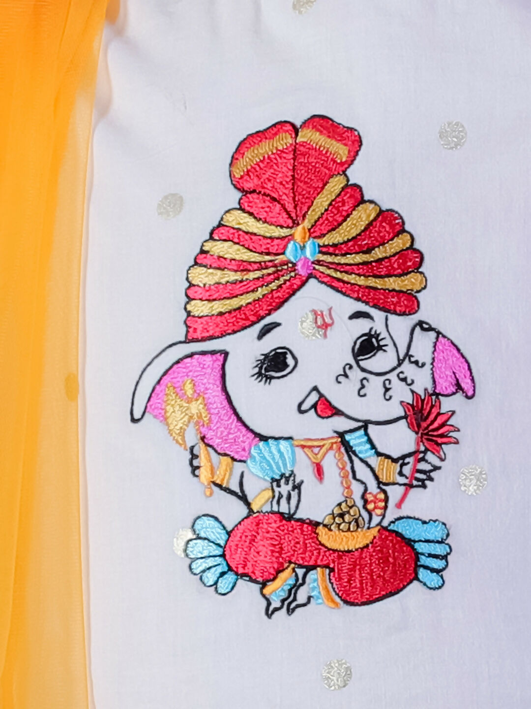 Lil Drama Janmashtami Girls Orange Lehanga and White Choli with Dupatta Ethnic Set | Swadesiicart