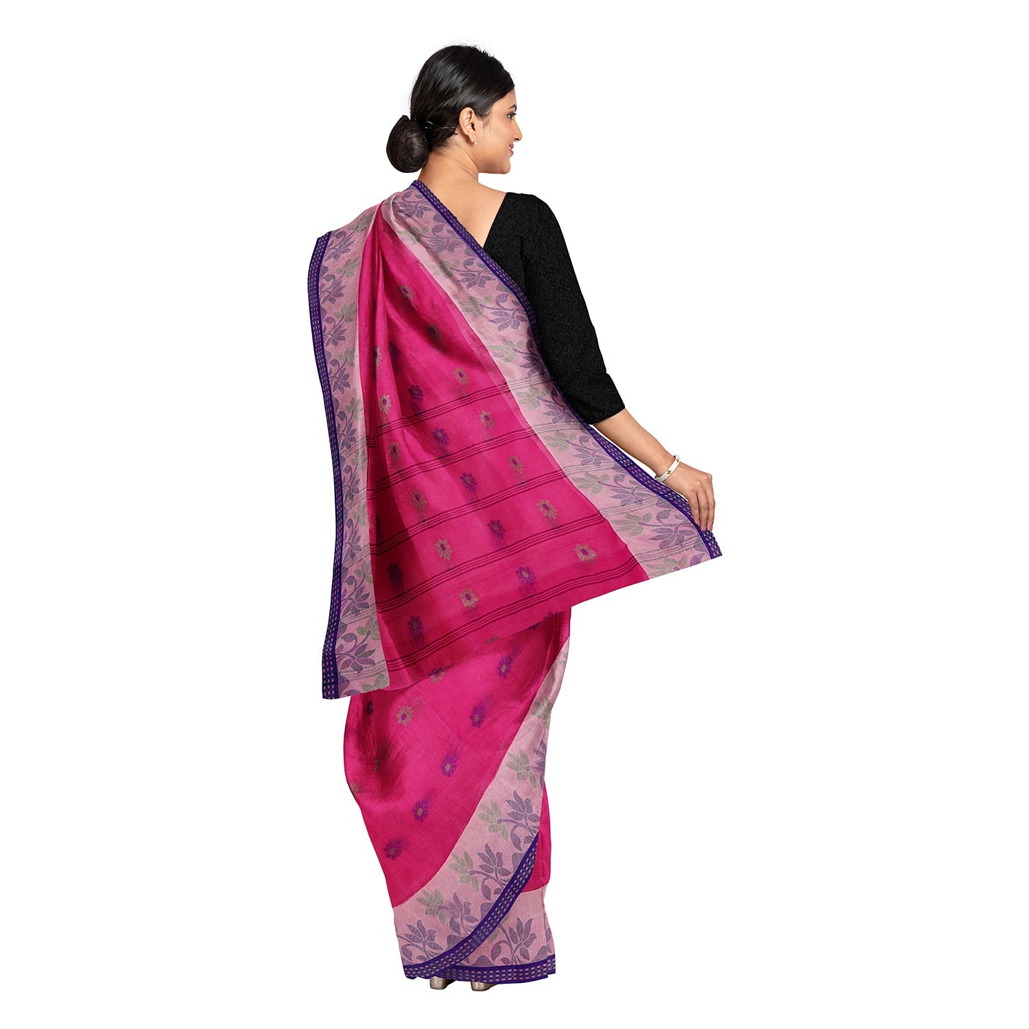 Exclusive Collection 100% Pure Cotton Pink Tant Saree With Hand Weaving Work - Swadesiicart