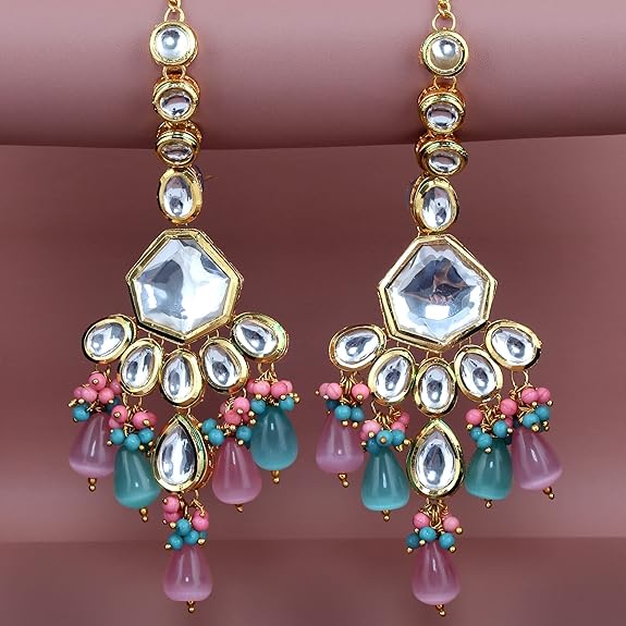 Tehzeeb Creations Meenakari Gold-Polished Multi Color Uncut dibbi Kundan Combo Necklace Set For Women - Swadesiicart