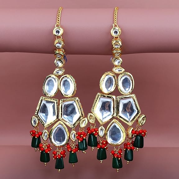 Tehzeeb Creations Back Meenakari Gold-Polished Multicolor Color Tika Earring Jewellery Set Uncut Big Faux Kundan Dibbi Kundan Choker Necklace Set | Swadesiicart