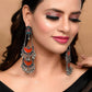 Shoshaa Silver-Plated Oxidised Multi Stones Drop Earrings | Swadesiicart
