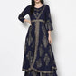 Aniyah Rayon Navy Blue Color Gold Print Flared Slip-On Palazzo (AN-193K)