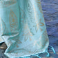 Mitera Women Turquoise Blue Ethnic Motifs Silk Blend Banarasi Saree | Swadesiicart