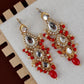 Tehzeeb Creations Gold-Polished White Red Color Tika Earring Necklace Combo Kundan Jewellery Set - Swadesiicart