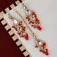 Tehzeeb Creations Gold-Polished White Red Color Tika Earring Necklace Combo Kundan Jewellery Set - Swadesiicart