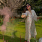trueBrowns Off-White Cotton Floral Embroidered Flared Kurta Set | Swadesiicart