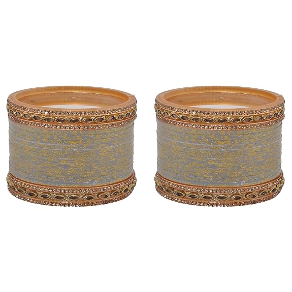 Tehzeeb Creations Bridal Bangle set Wedding Punjabi chuda Designer chura CZ Stone with Kundan Stone Grey Color choora - Swadesiicart