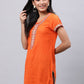 Souchii Orange Floral Embroidered Mirror Work Mirror Work Kurti - Swadesiicart