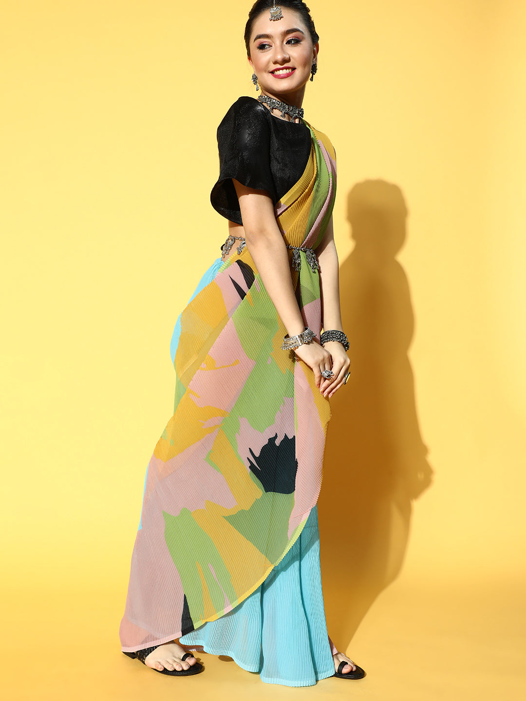 Tikhi Imli Abstract Poly Georgette Saree Border | Swadesiicart