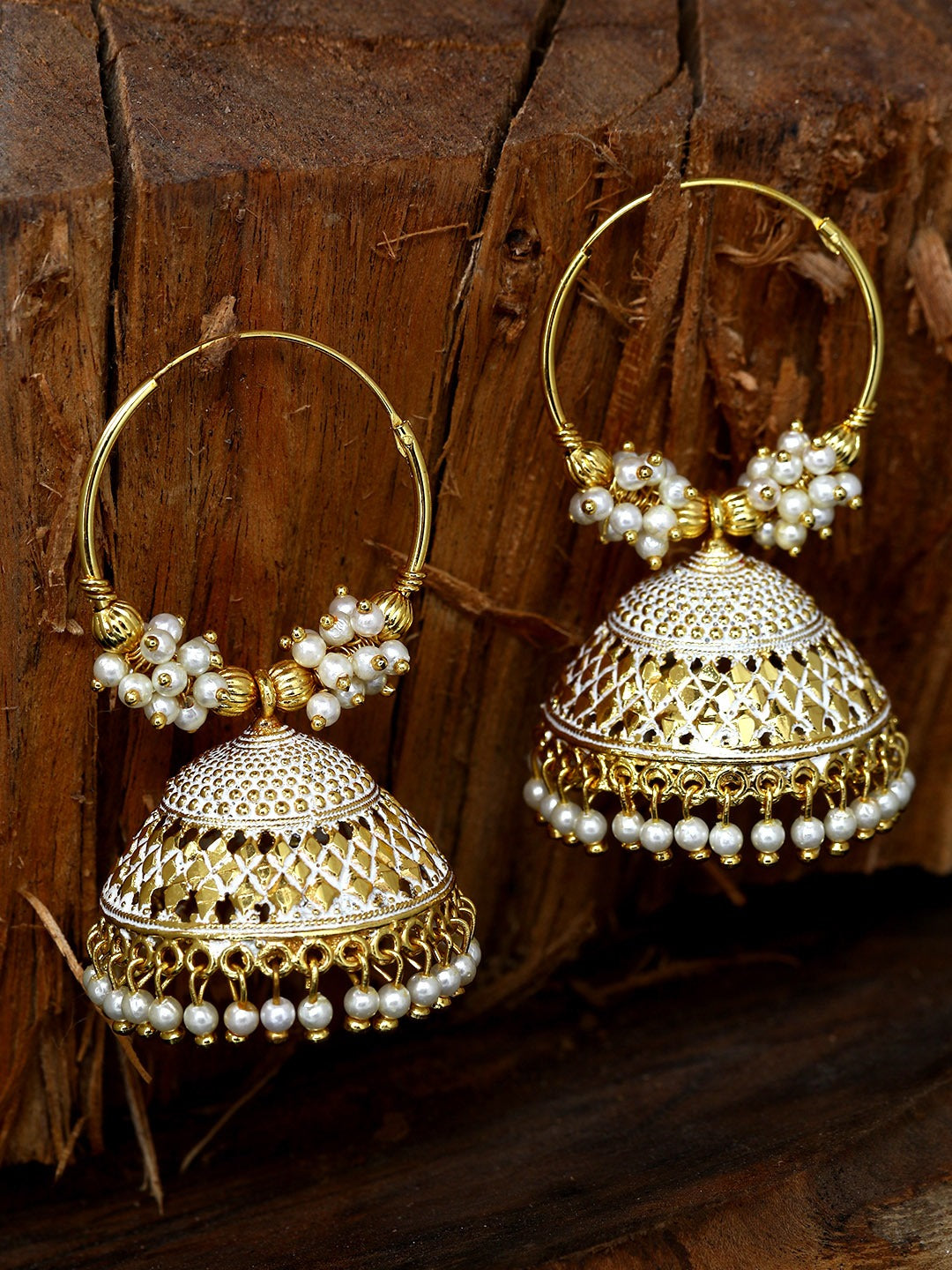 Gold-Polished Alloy Hoop And Jhumki Earrings - The Pari - Swadesiicart
