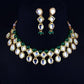 Tehzeeb Creations Back Meenakari Gold-Polished Green Color Earring Jewellery Set Uncut Kundan Big Faux Kundan Dibbi Kundan Choker Necklace Set | Swadesiicart