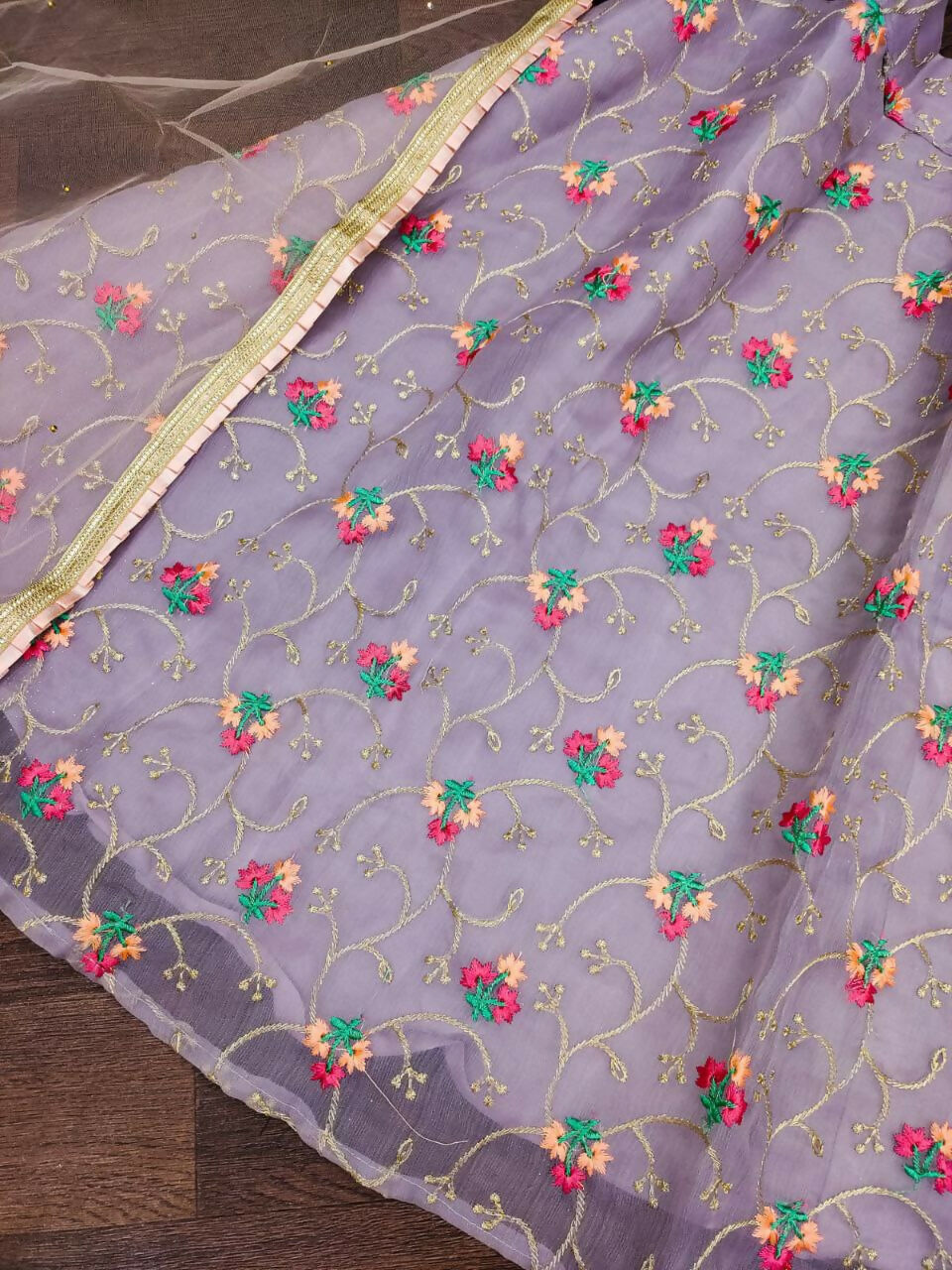 Jyoti Fashion Beautiful Purple Organza Silk Embroidered Kids Lehenga Choli Set | Swadesiicart