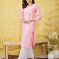 ADA Women Pink & White Chikankari Embroidered Straight Sustainable Handloom Kurta | Swadesiicart