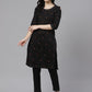 ADA Women Black & Rust Orange Chikankari Embroidered Sustainable Handloom Kurta with Trousers | Swadesiicart