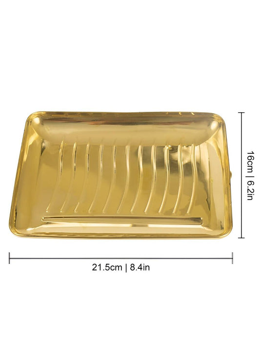 Spillbox Gold-Toned Brass Rectangular Lines Thali Pooja Essential | Swadesiicart