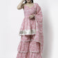 Myshka Women Pink Pure Cotton Printed Sleeveless Round Neck Kurta With Sharara & Dupatta Set | Swadesiicart
