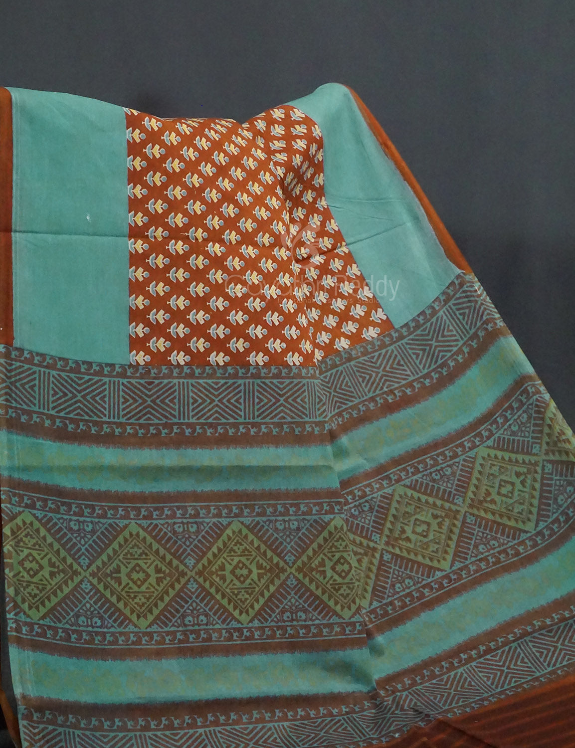 Chikoo Brown Block Print Pure Mulmul Cotton By Gayathri Reddy Designer Studio | Swadesiicart