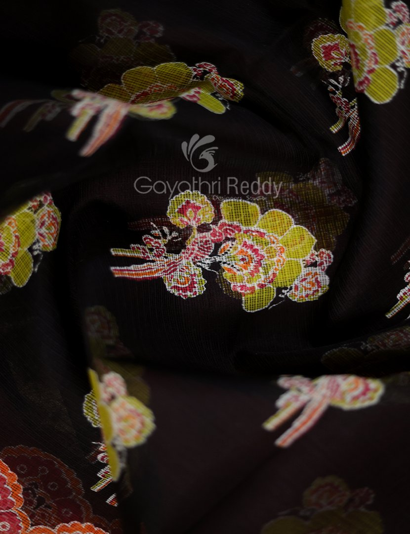Shades of Black With Block Design Pure Kota Cotton Saree By Gayathri Reddy Designer Studio | Swadesiicart
