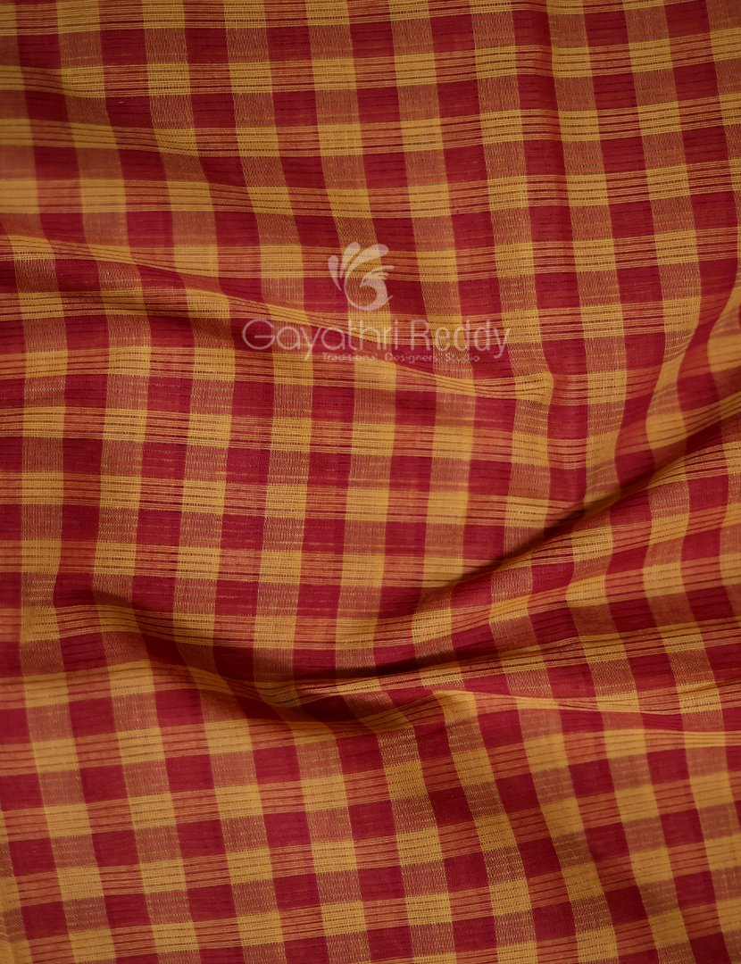 Mustard And Maroon Combo With Checks Pure Mangalgiri Cotton Saree By Gayathri Reddy Designer Studio | Swadesiicart